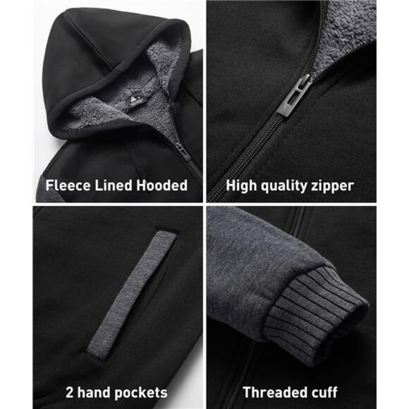 Mens Fleece Hoodie Full Zip Sherpa Lined Sweatshirt Thick Warm Winter Jacket - Picture 4 of 7